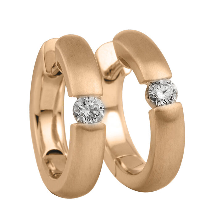Creool Oorbellen 14krt rose goud gezet met briljant geslepen diamant