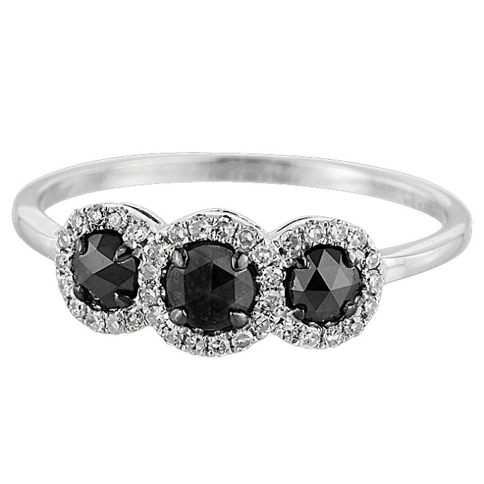 Fantasie ring 18krt wit goud met zwarte diamanten
