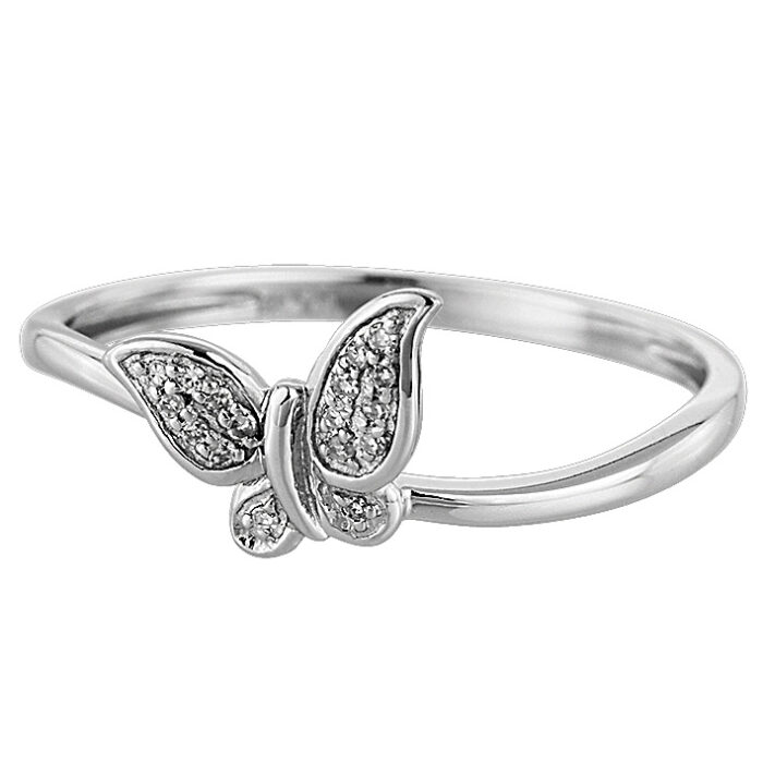 Fantasie ring 18krt wit gouden vlinder