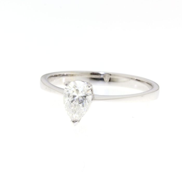 14krt witgoud solitair peer ring gezet met diamanten - Afbeelding 2
