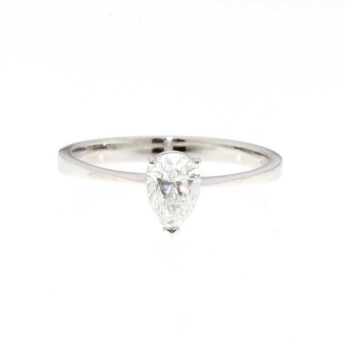 14krt witgoud solitair peer ring gezet met diamanten