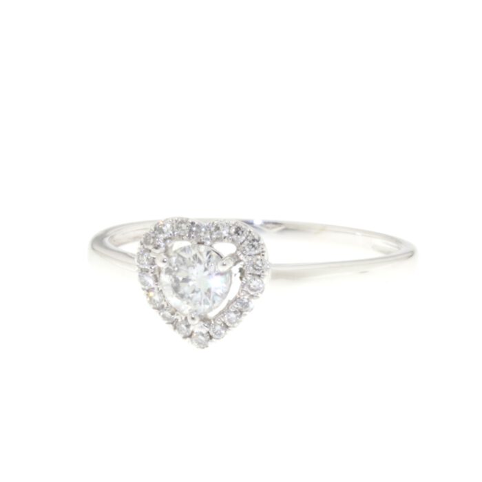 18krt Witgouden diamanten ring halo setting hart model - Afbeelding 2