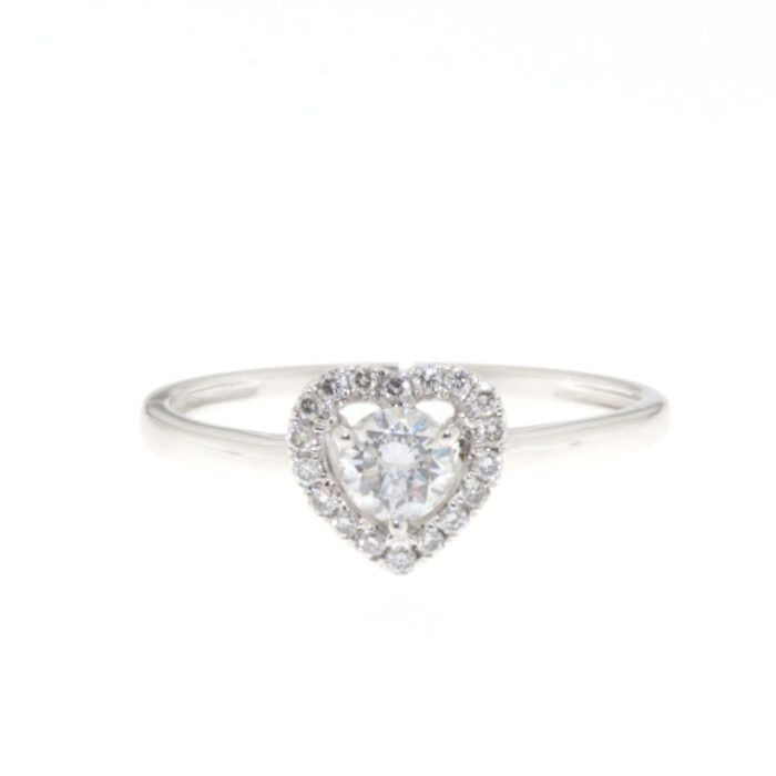 18krt Witgouden diamanten ring halo setting hart model