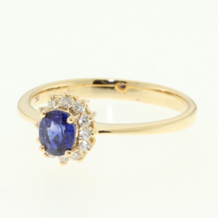 18krt Geelgoud Diamanten Saffier Rozet ring - Afbeelding 2