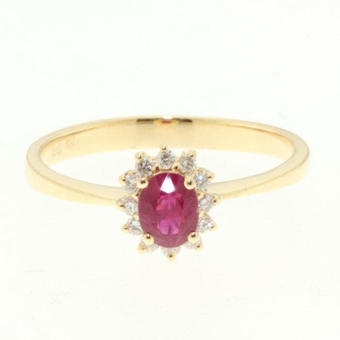 18krt Geelgoud Diamanten Robijn Rozet ring