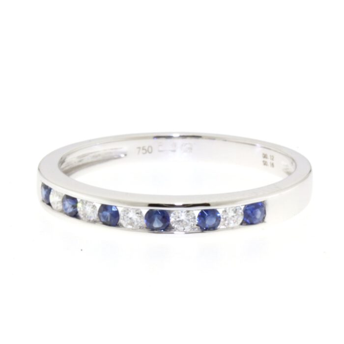 18krt Witgouden Diamanten Saffier Rij ring - Afbeelding 2