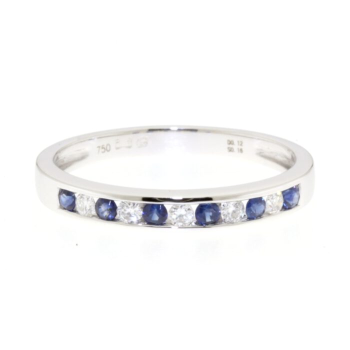 18krt Witgouden Diamanten Saffier Rij ring