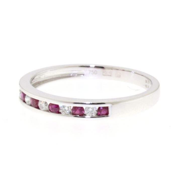 18krt Witgoud Diamanten Robijn Rij ring