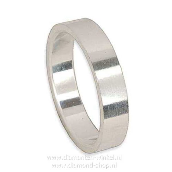 Platina zilver witgoud heren ring trouwring verlovingsring 4mm breed, 2mm dik, model Apollo vlak/vlak