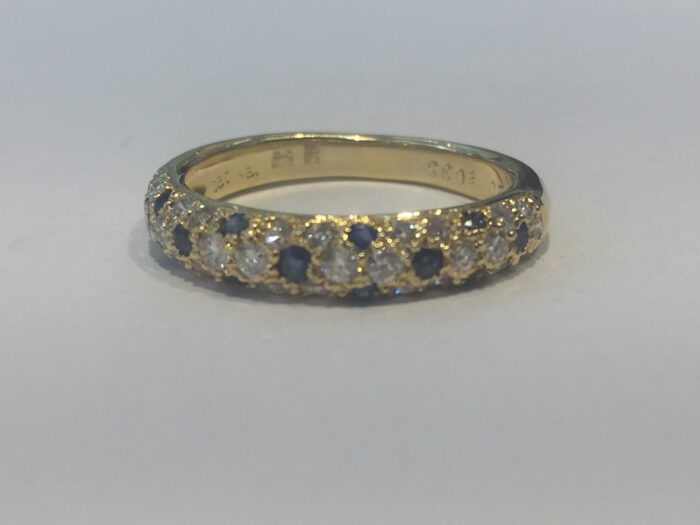 18crt yellow gold diamond 0.30ct and sapphire 0.30ct ring - Afbeelding 2