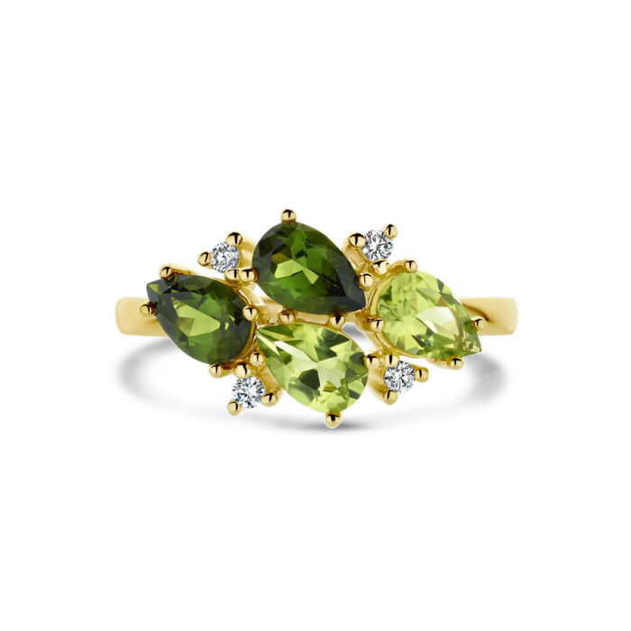 Ring groen toermalijn, peridot en diamant 0.06ct h si - Afbeelding 4