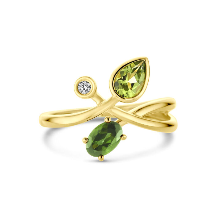 Ring groen toermalijn, peridot en diamant 0.03ct H SI - Afbeelding 3