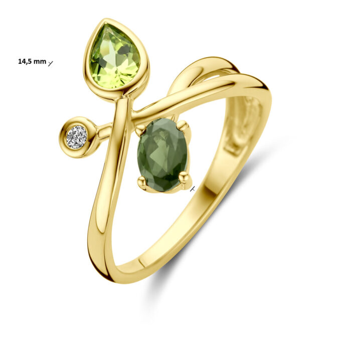 Ring groen toermalijn, peridot en diamant 0.03ct H SI - Afbeelding 2