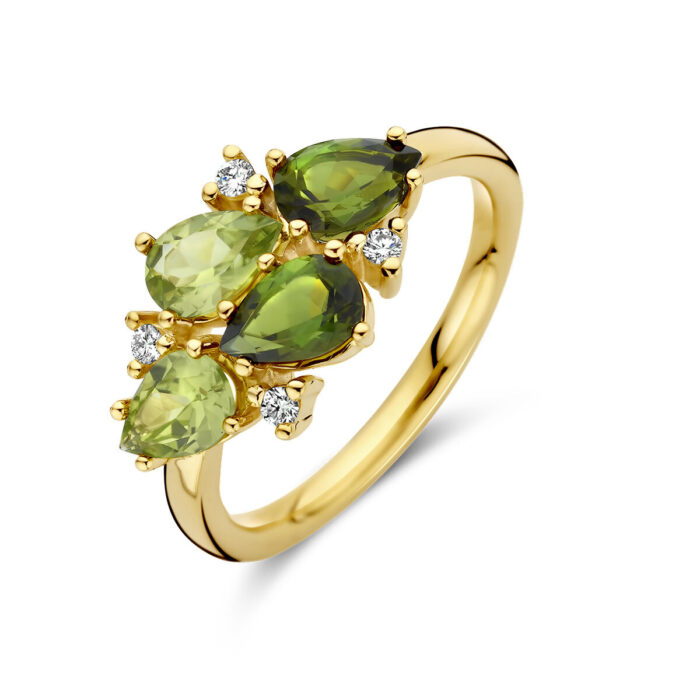 Ring groen toermalijn, peridot en diamant 0.06ct h si